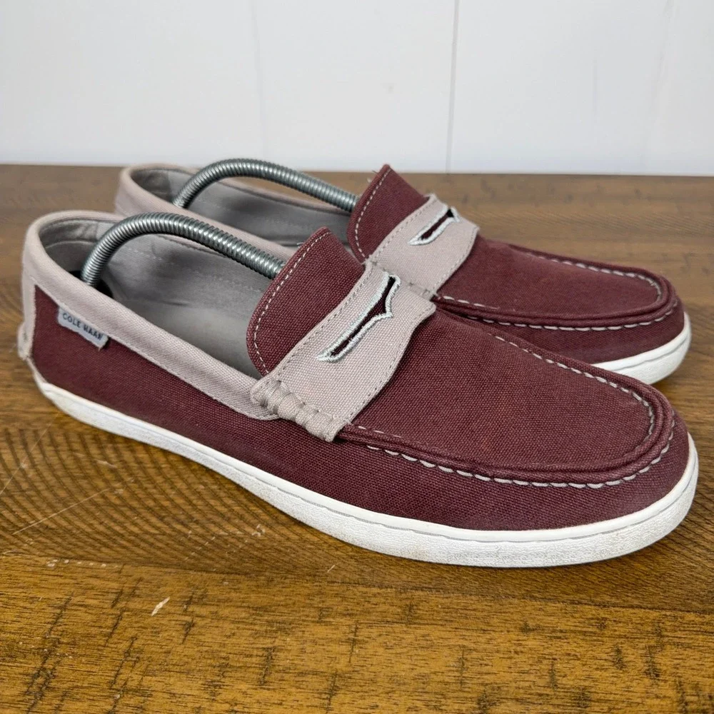 Cole Haan Loafers Men 11 Burgundy Canvas Penny Loafer Boat Shoes Nautical Preppy